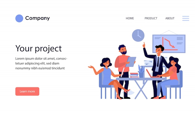 Commercieel team dat project bespreekt. Website-sjabloon of bestemmingspagina