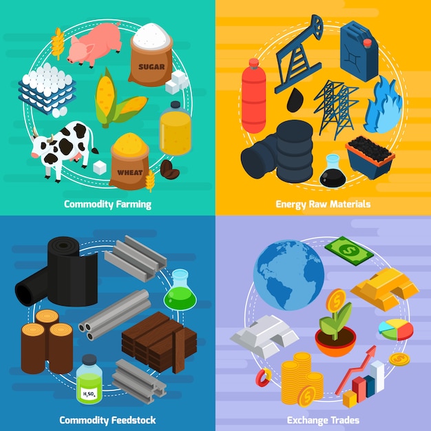 Commodity concept icons set