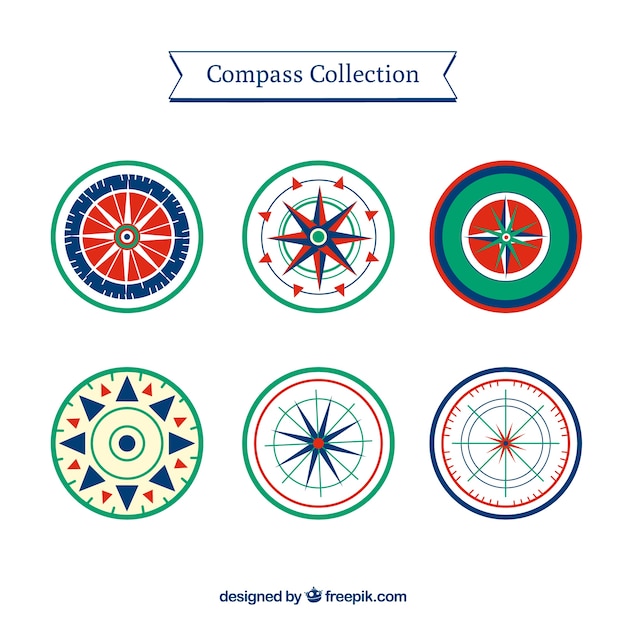 Gratis vector compass-verzameling in vlakke stijl