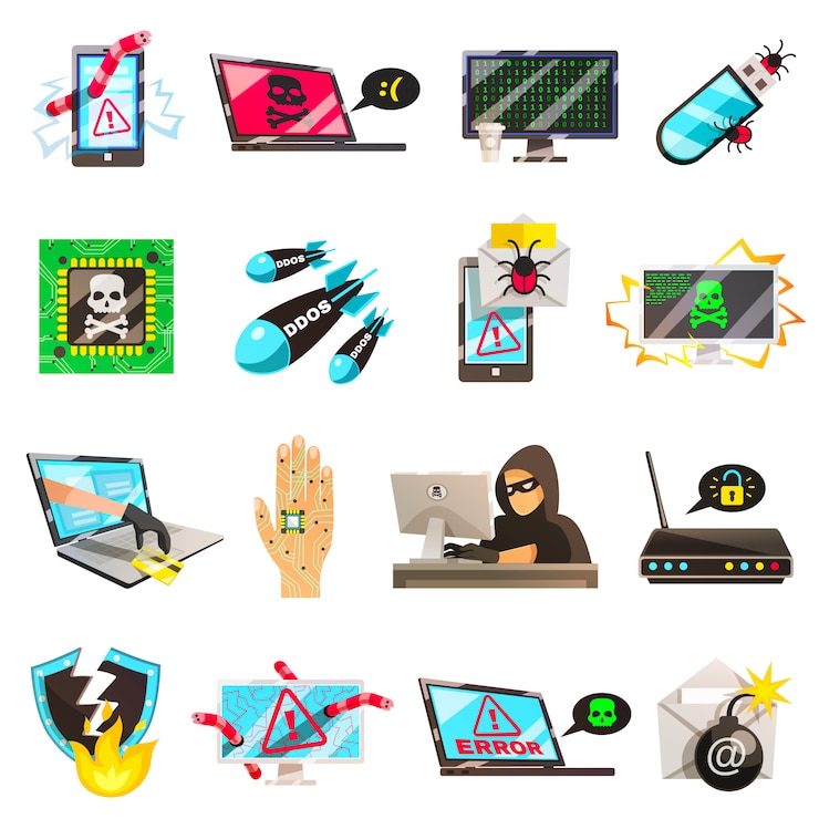 Gratis Vector computer criminele pictogrammen collectie