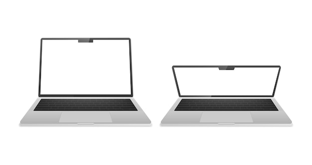 Computer laptop van zilveren kleur voorzijde geïsoleerd op een witte achtergrond. apparaatmodel. vector illustratie.