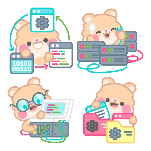 Computeringenieur stickerscollectie met kimchi de hamster