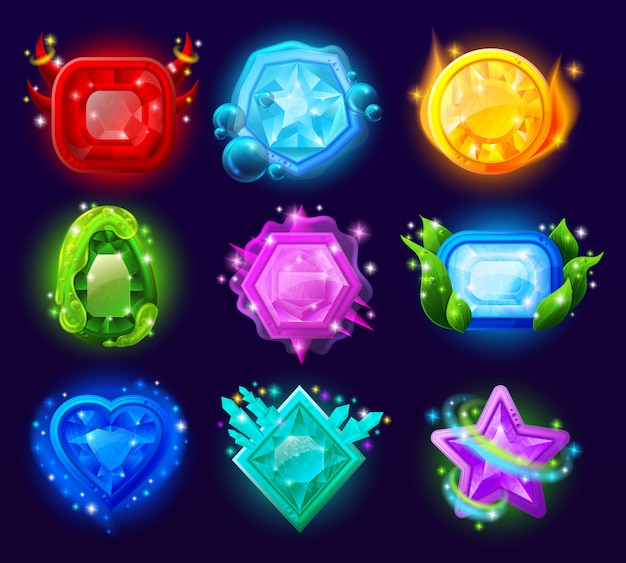 Gratis vector computerspel magic gems set