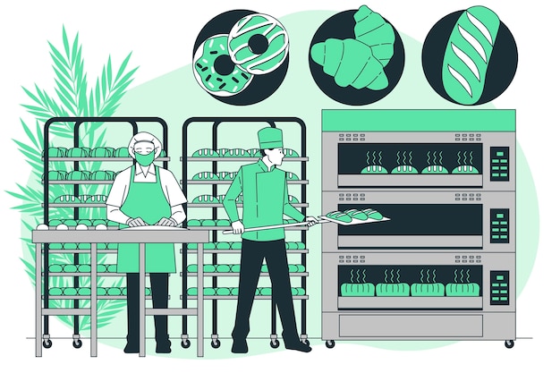 Conceptuele illustratie van de bakkerijindustrie