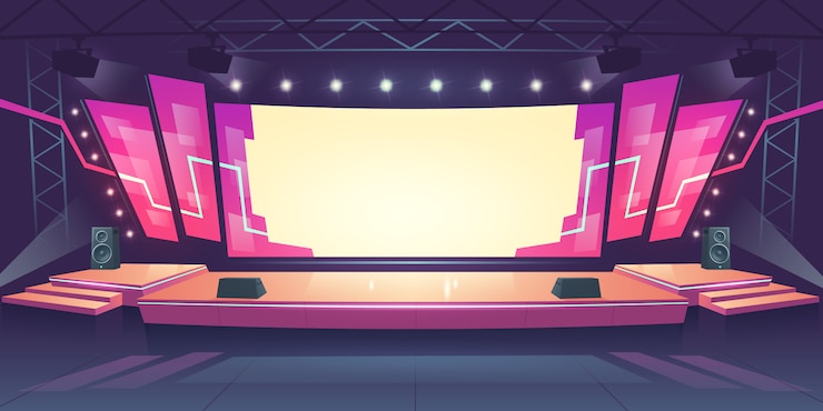Gratis Vector concertpodium met scherm en schijnwerpers
