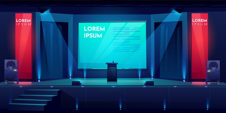 Gratis Vector conferentiezaal, podium voor presentatie, scène