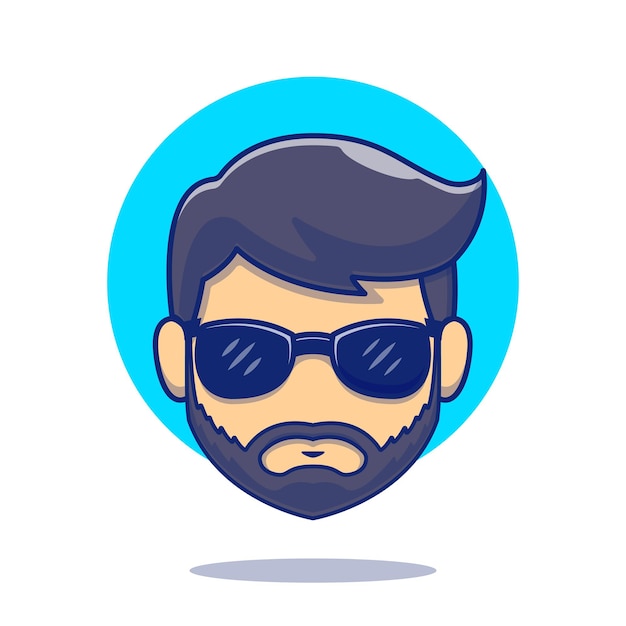 Cool baard Man Kapper hoofd met bril Cartoon vectorillustratie pictogram. Mensen Kapper Pictogram Concept Geïsoleerde Premium Vector. Platte cartoonstijl