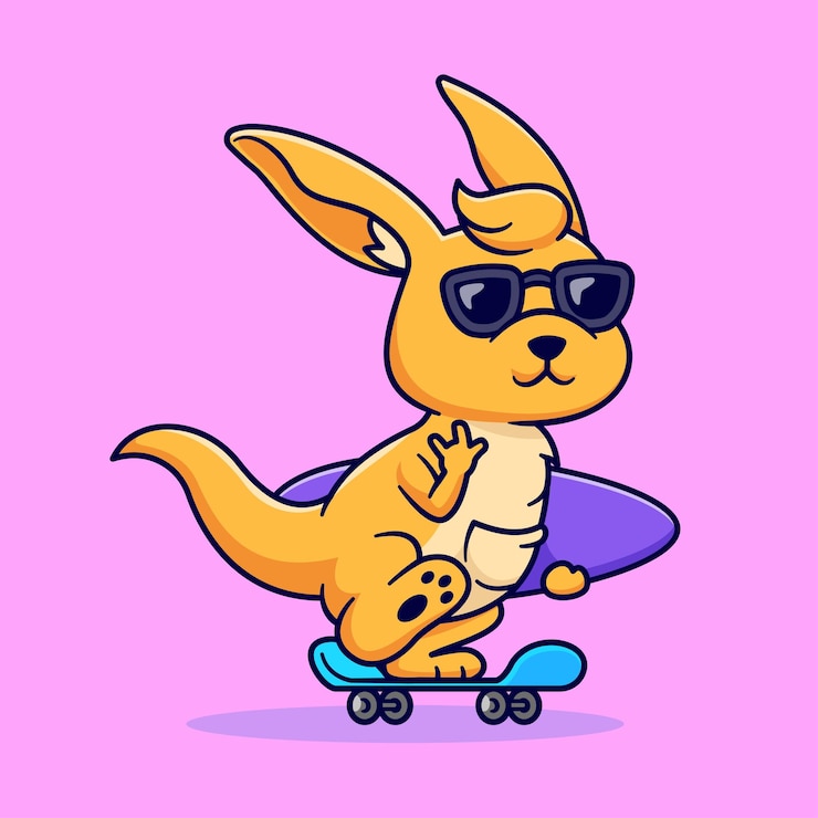 Gratis Vector cool kangaroo speelt skateboard breng surfboard cartoon vector icon illustratie dierensport
