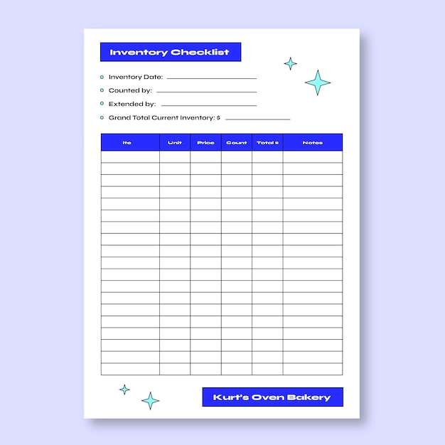 Gratis vector cool kurt's oven bakkerij inventaris checklist