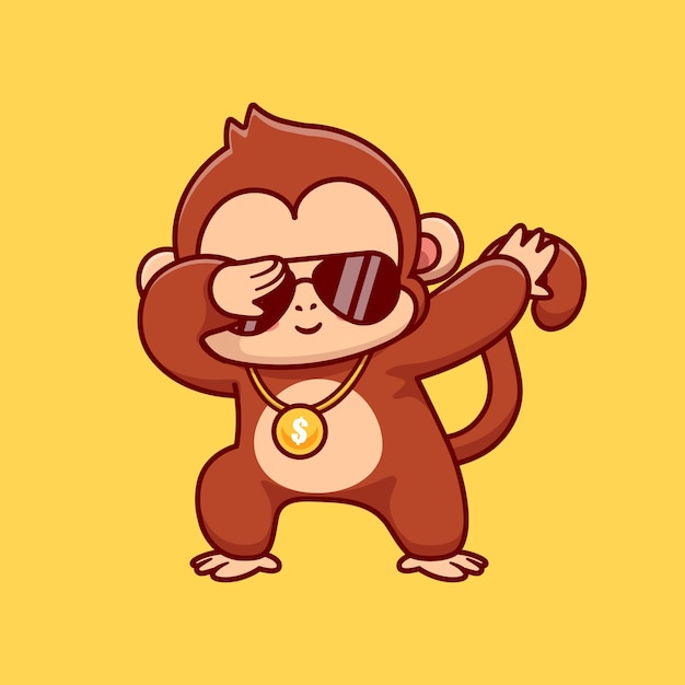 Cool Monkey deppen Cartoon vectorillustratie pictogram. Dierlijke natuur pictogram Concept geïsoleerd Premium Vector. Platte cartoonstijl