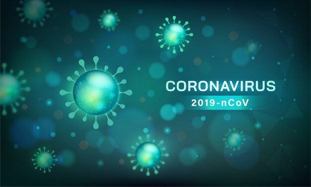 Coronavirus banner. Viruscel in microscopisch beeld