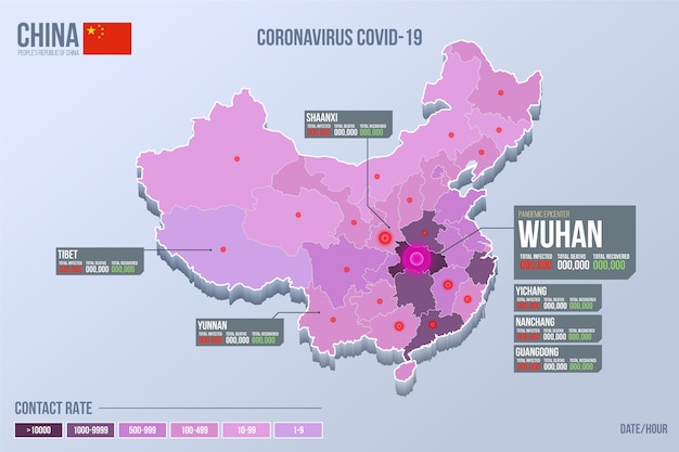 Gratis vector coronavirus geïnfecteerde kaart van china