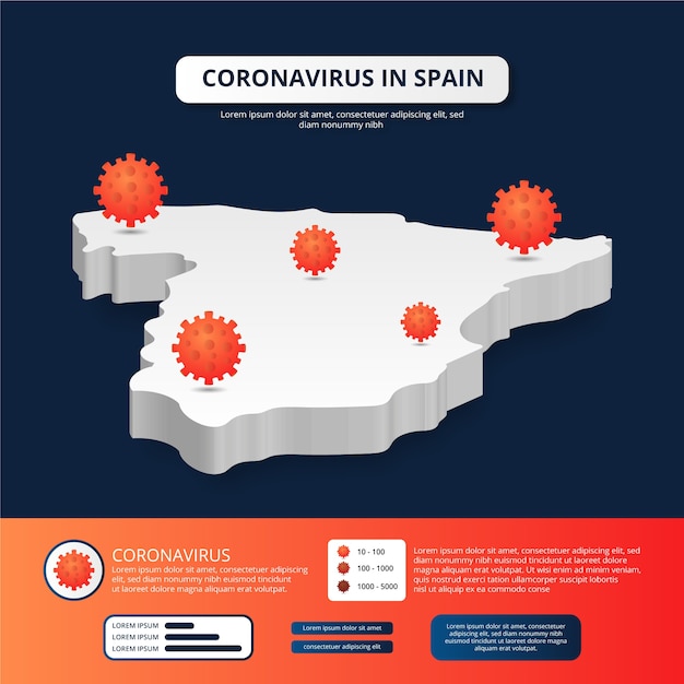 Gratis vector coronavirus geïnfecteerde kaart van spanje