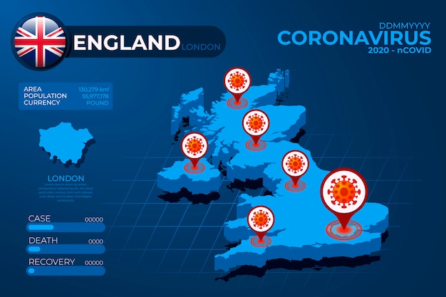 Gratis vector coronavirus landkaart infographic
