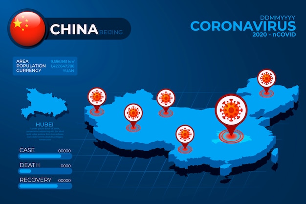 Gratis vector coronavirus landkaart infographic