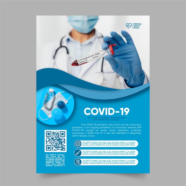 Gratis vector coronavirus medische producten poster sjabloon met foto