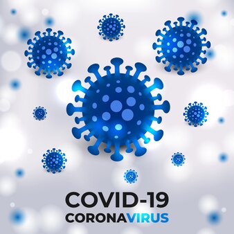 Coronaviruscellen blauwe bacteriële achtergrond.
