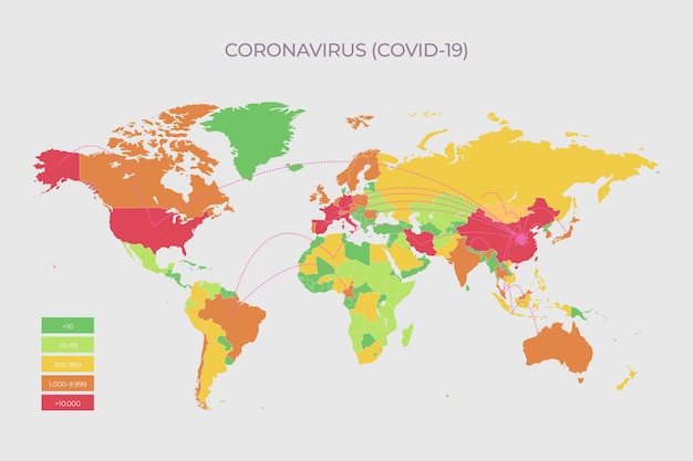 Coronaviruskaart met de belangrijkste geïnfecteerde landen