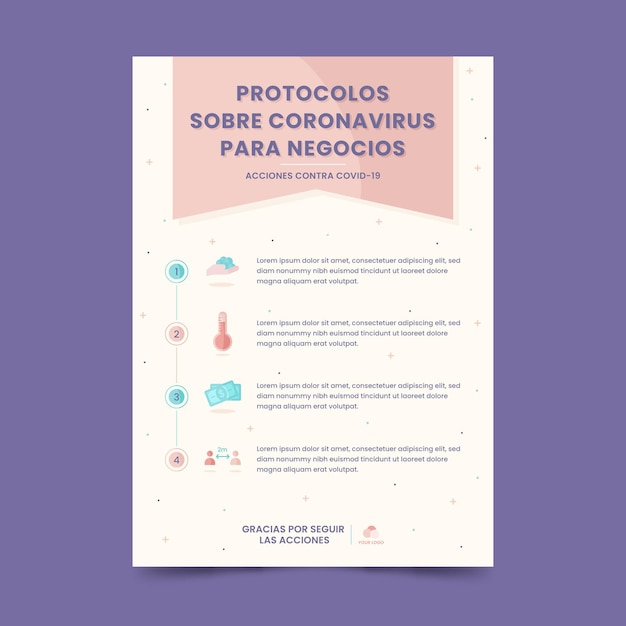 Gratis vector coronavirusprotocollen voor zakelijke poster