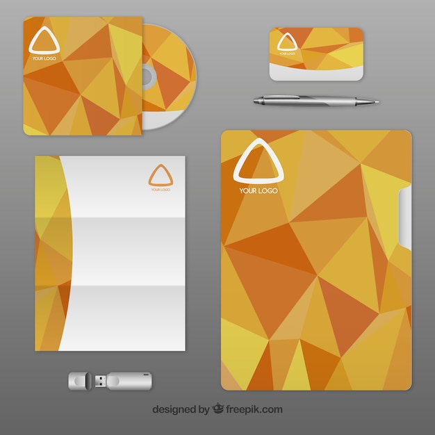 Gratis vector corporate identity met oranje polygonen