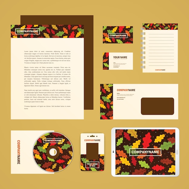 Corporate identity template set in de herfst thema. briefpapier mock-up voor uw branding ontwerp