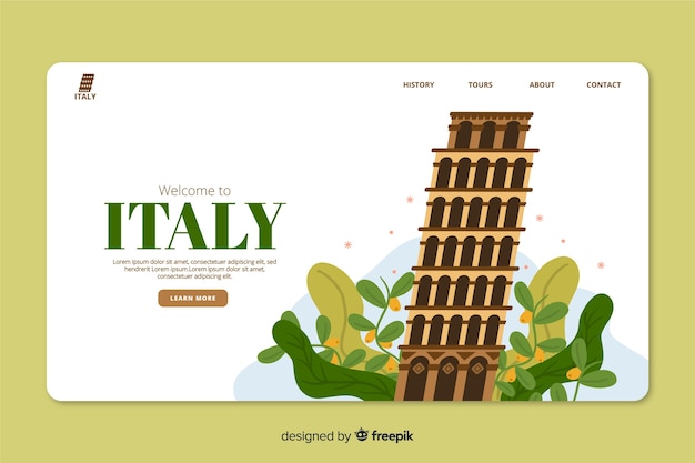 Gratis vector corporatieve landingspagina-websjabloon voor reisbureau in italië