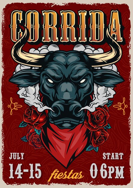 Corrida vintage kleurrijke poster sjabloon