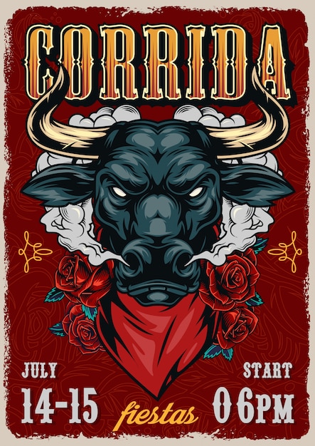 Corrida vintage kleurrijke poster sjabloon