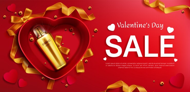 Gratis Vector cosmetica fles voor valentijnsdag verkoop banner