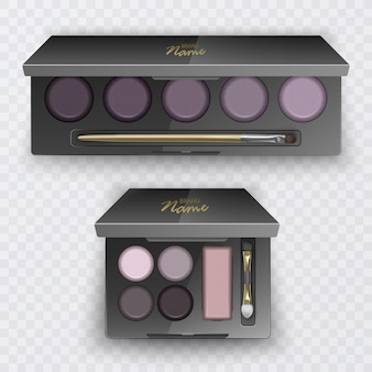 Cosmetica set realistische oogschaduw lipgloss en poeder blush collectie productplaatsing