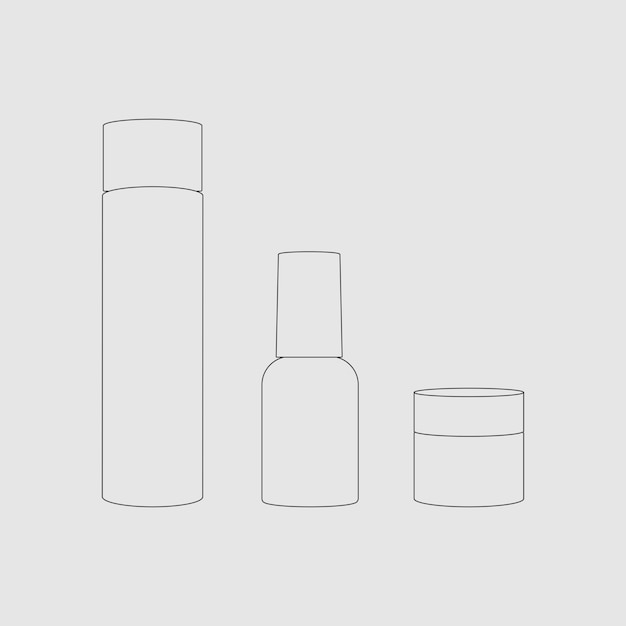 Cosmetische fles overzicht, schoonheid en huidverzorging verpakking vectorillustratie