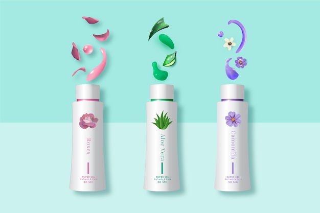 Gratis vector cosmetische producten crème met verschillende planten advertentie