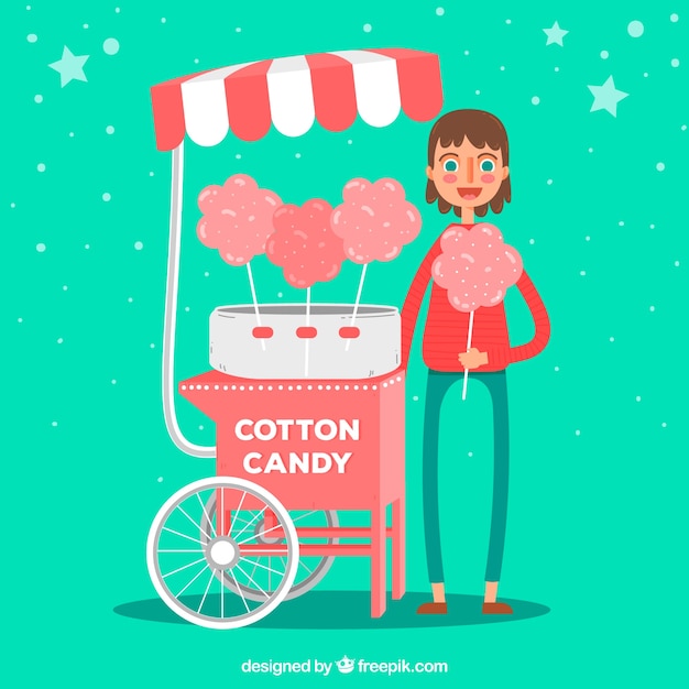 Gratis vector cotton candy cart en smiley boy