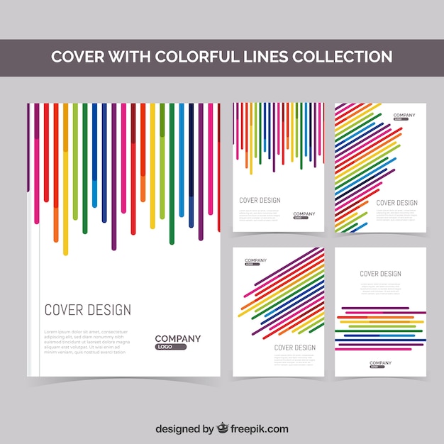 Gratis vector coverscollectie met kleurrijke lijnen
