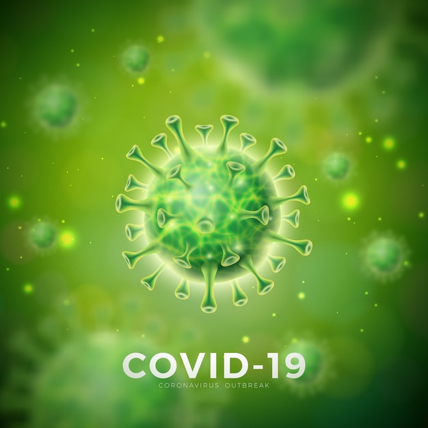 Covid-19. Coronavirus-uitbraakontwerp met viruscel in microscopische weergave