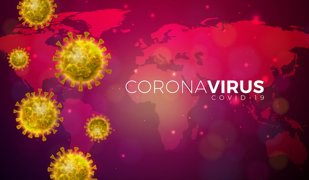 Covid-19. coronavirus-uitbraakontwerp met viruscel in microscopische weergave