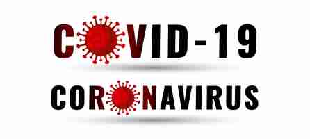 Gratis vector covid-19 en coronavirus tekstbanner met rood virus