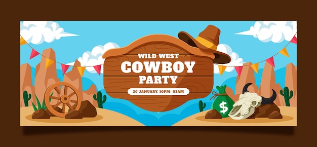 Gratis vector cowboy feest evenement sociale media voorbladsjabloon