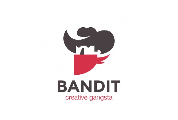 Cowboy in Hat Bandit Logo icoon. Negatieve ruimtestijl