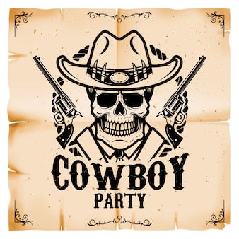 Cowboy partij poster sjabloon met oud papier textuur achtergrond. wild west thema. illustratie