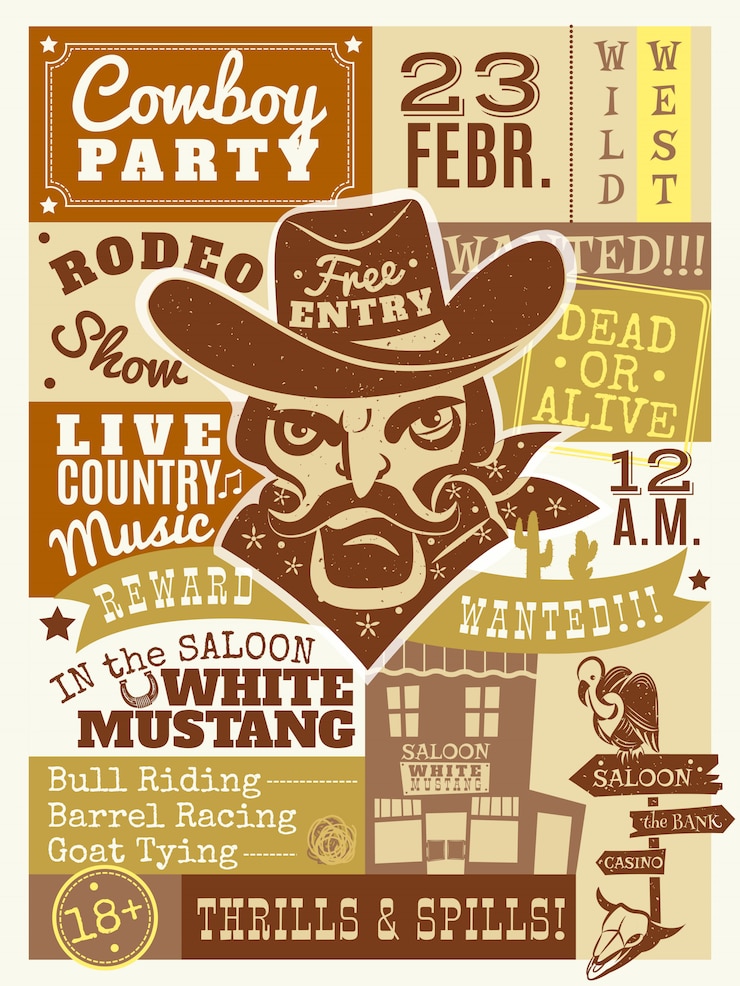 Gratis Vector cowboy poster illustratie
