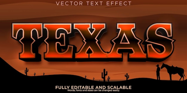 Gratis vector cowboy wild teksteffect bewerkbare tekststijl west en texas