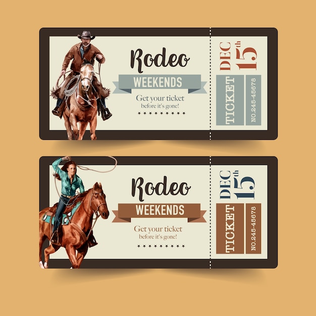 Gratis vector cowboyticket met amerikaanse rodeo