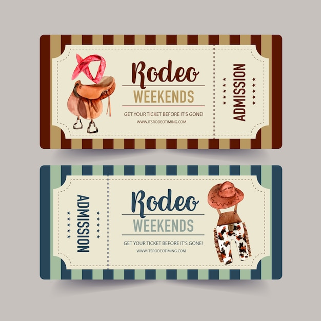 Gratis vector cowboyticket met zadel, hoofdband, tuinbroek, hoed