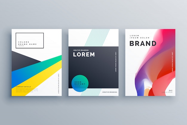 Creatief business branding ontwerp met drie brochures in minimale stijl voor presentatie