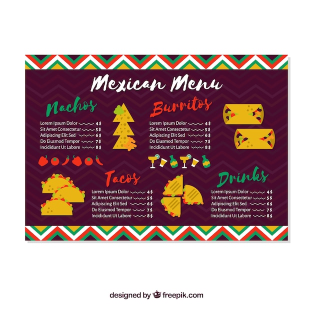 Creatief mexicaans restaurantmenu