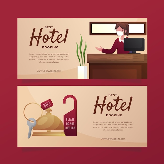 Gratis vector creatief verloop hotel sjabloon voor spandoek met foto