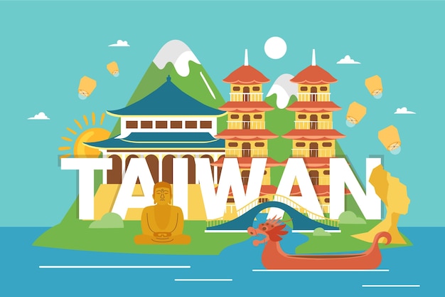 Gratis vector creatief woord van taiwan met bezienswaardigheden