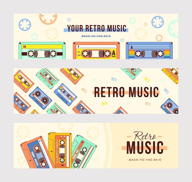 Gratis vector creatieve bannerontwerpen met compacte cassettes.