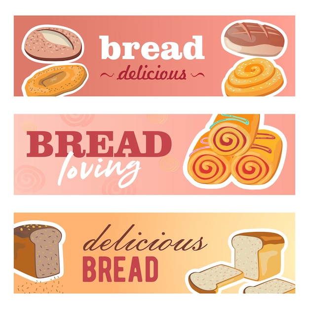 Gratis vector creatieve bannerontwerpen met vers brood. heerlijke granenbroodjes en broodjes op pastel